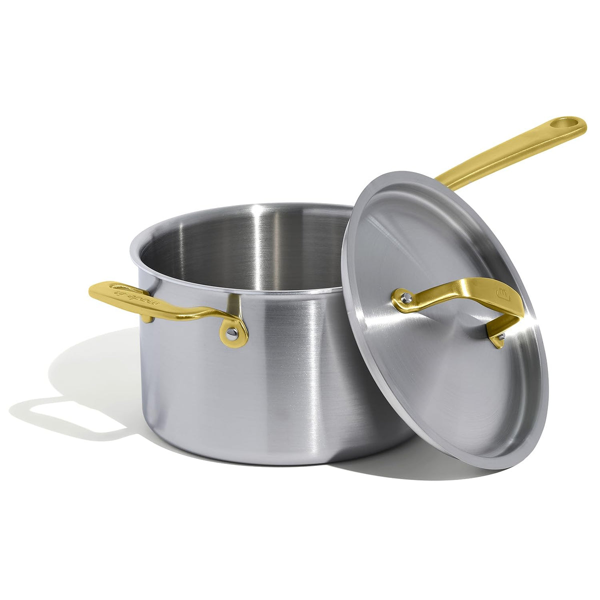 Stainless Steel Saucepan With Antique Brass Handle