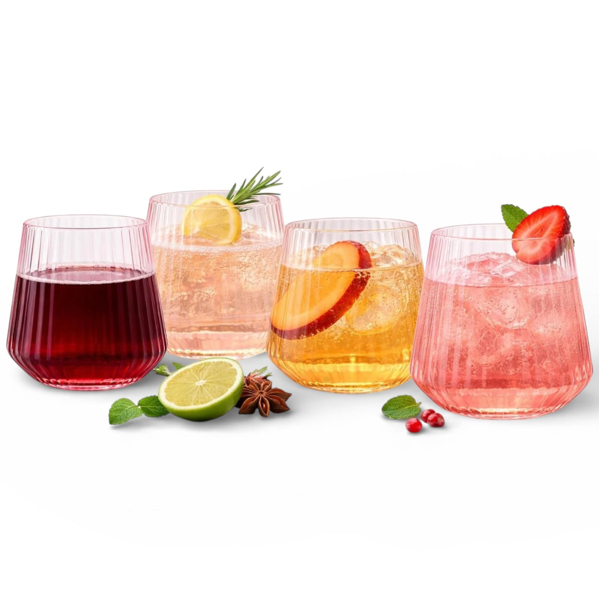 Ribbed Stemless Drinkware Set With Elegant Finish
