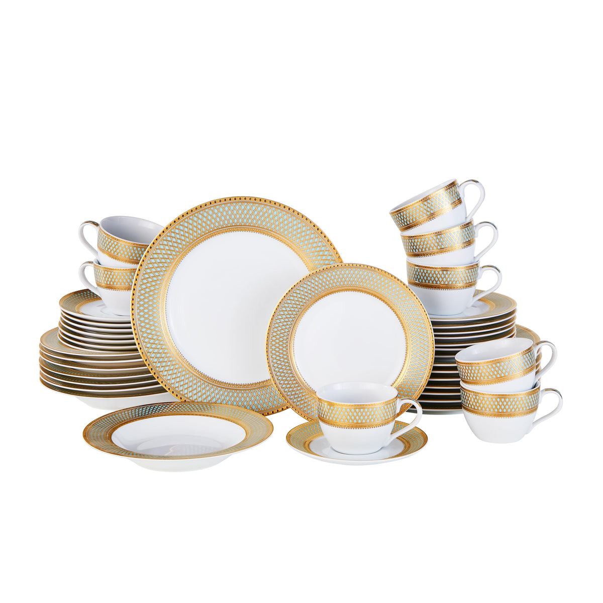 Porcelain Dinnerware Set With Vintage Gold Trim