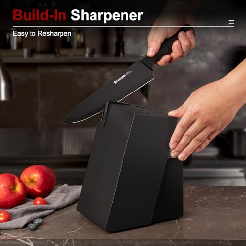 German Steel Knife Block Set With Built-In Sharpener
