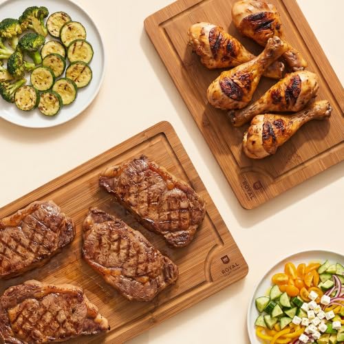 Bamboo Cutting Board Set With Deep Juice Grooves