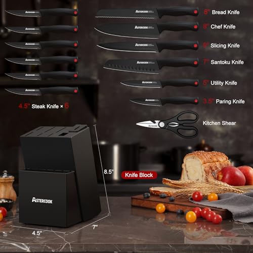 German Steel Knife Block Set With Built-In Sharpener