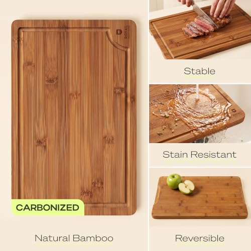 Bamboo Cutting Board Set With Deep Juice Grooves