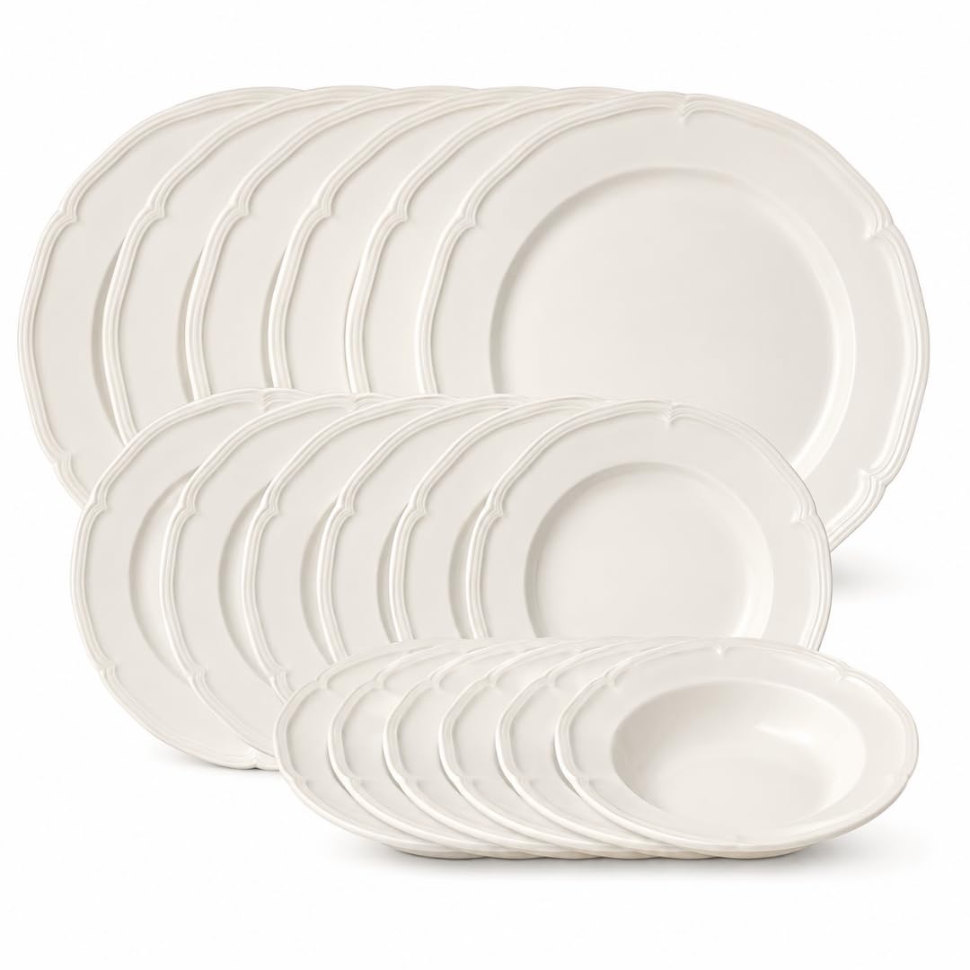 Creamy White Dinnerware Set With Sculpted Details