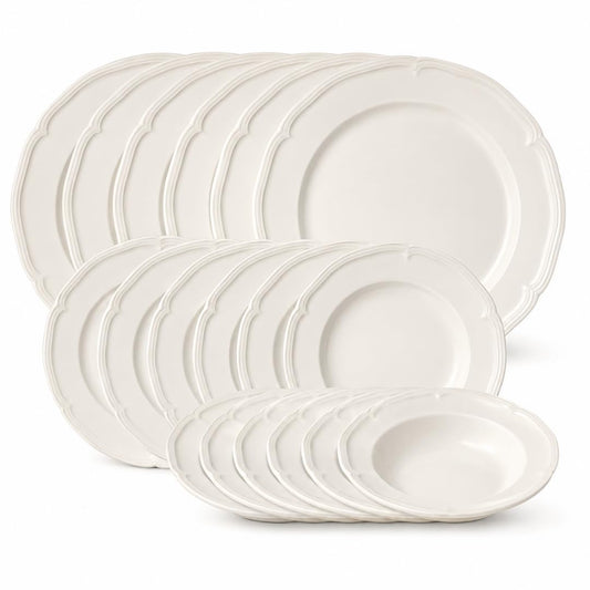 Creamy White Dinnerware Set With Sculpted Details
