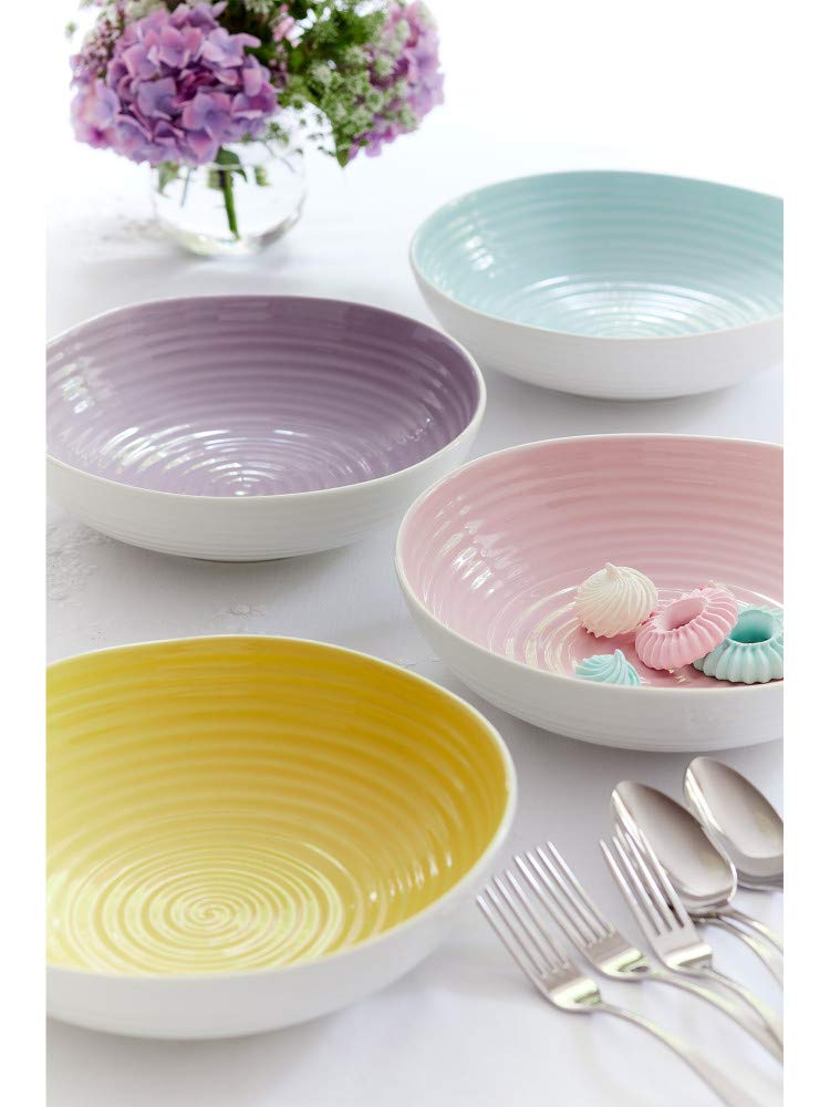 Porcelain Pasta Bowl Set With Sculpted Green Glaze