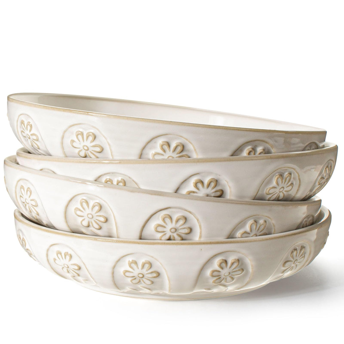 Ceramic Pasta Bowl Set With Embossed Detail