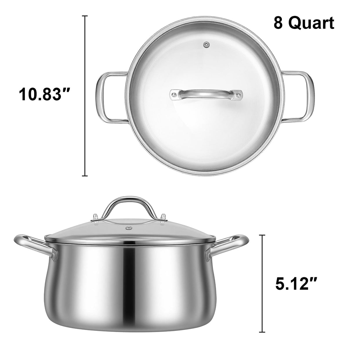 Tri-Ply Stainless Steel Stock Pot With Induction Base