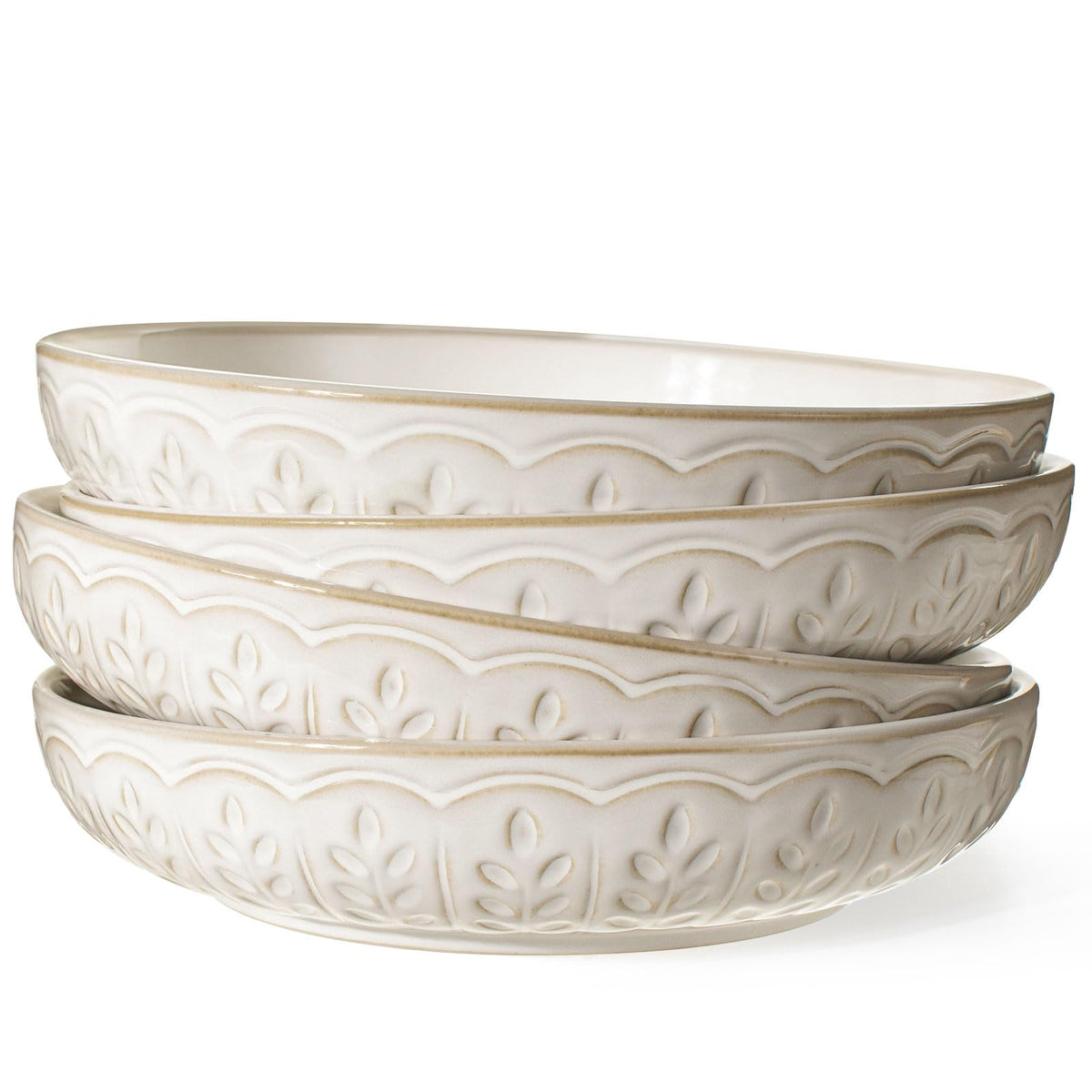 Ceramic Pasta Bowl Set With Embossed Detail