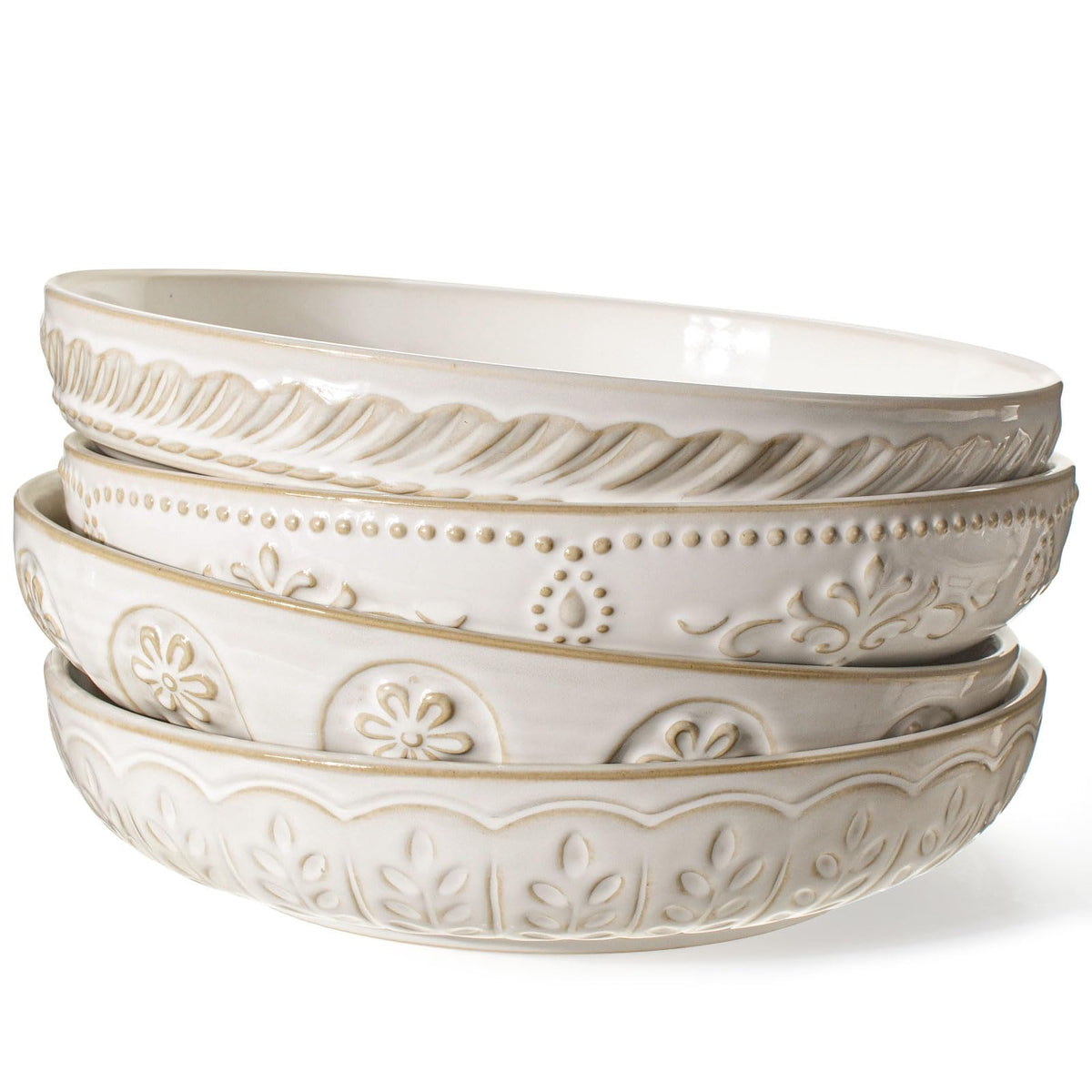 Ceramic Pasta Bowl Set With Embossed Detail