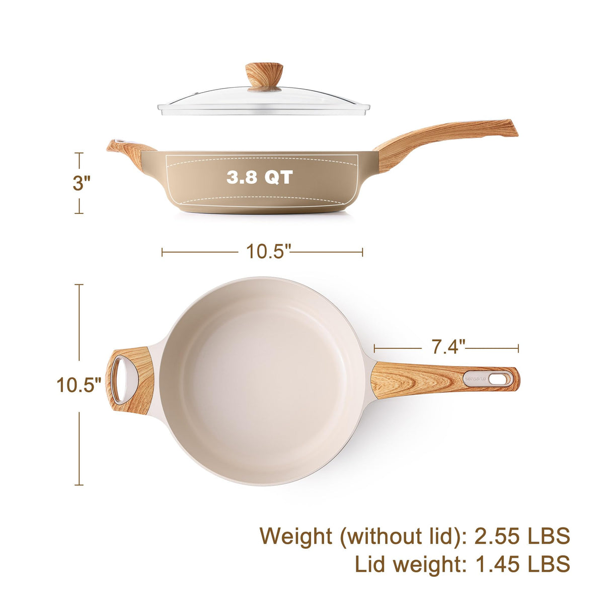 Ceramic Deep Frying Pan With Lid & Helper Handle