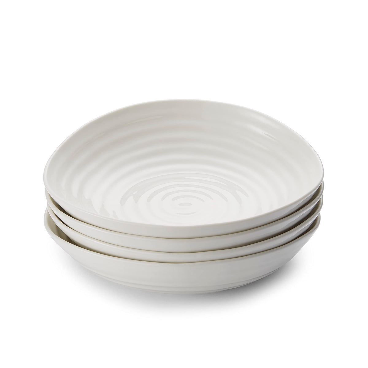 Porcelain Pasta Bowl Set With Sculpted Green Glaze