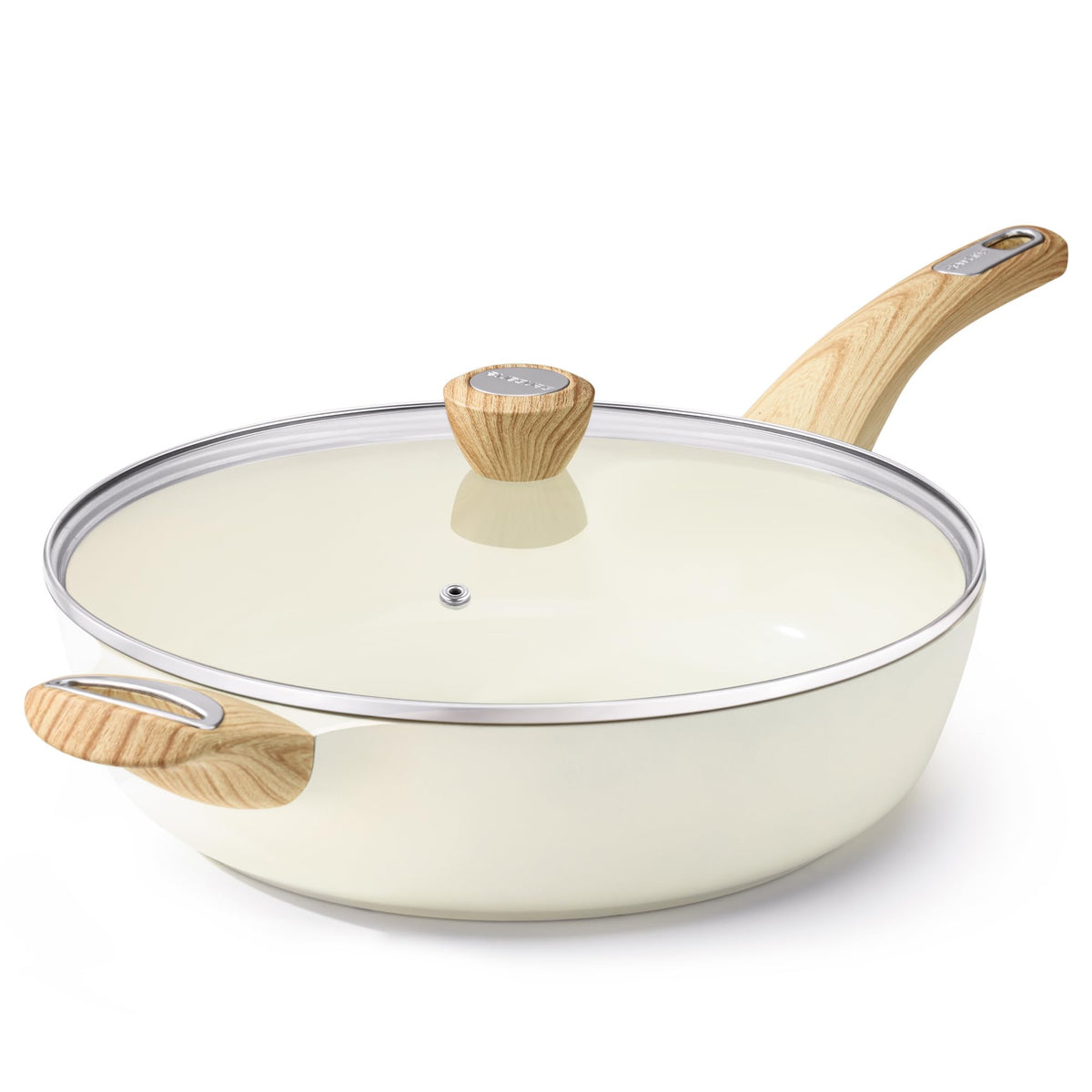 Ceramic Deep Frying Pan With Lid & Helper Handle
