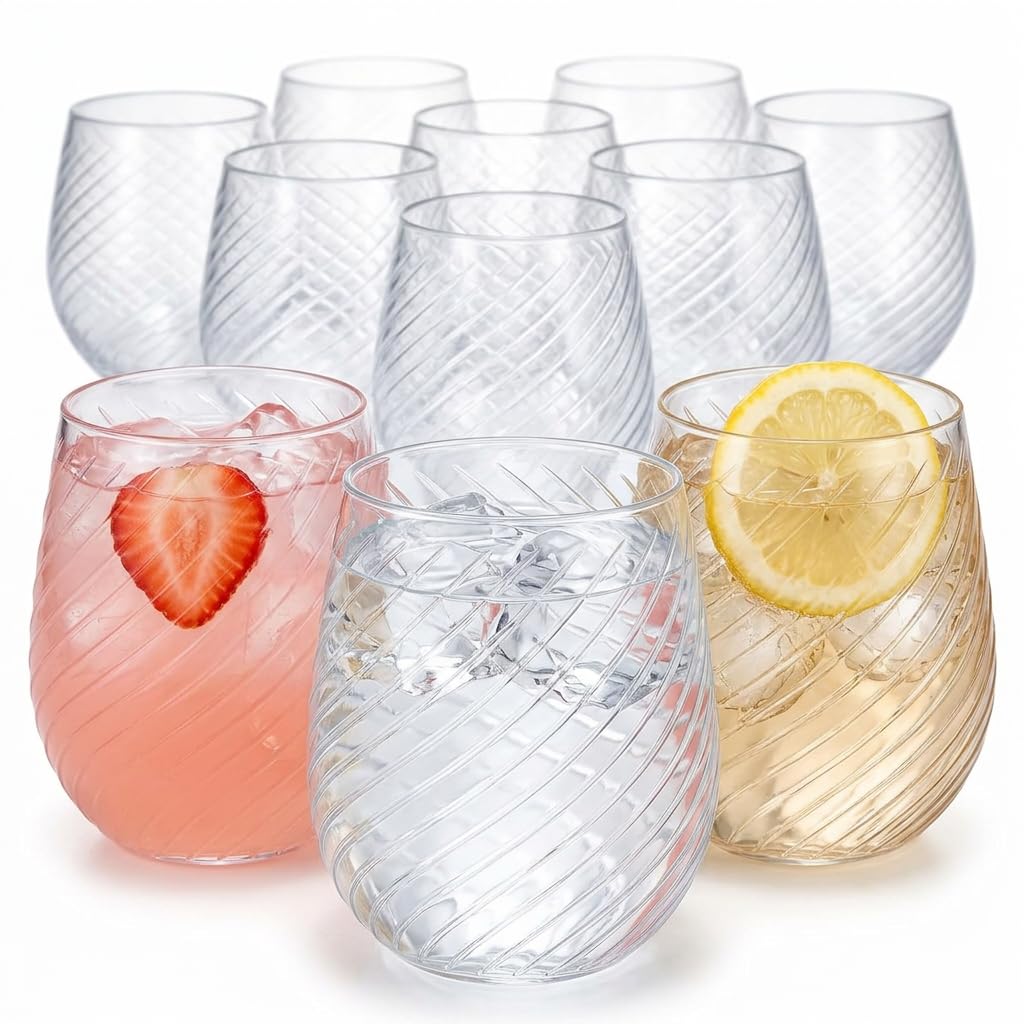 Ribbed Stemless Drinkware Set With Elegant Finish