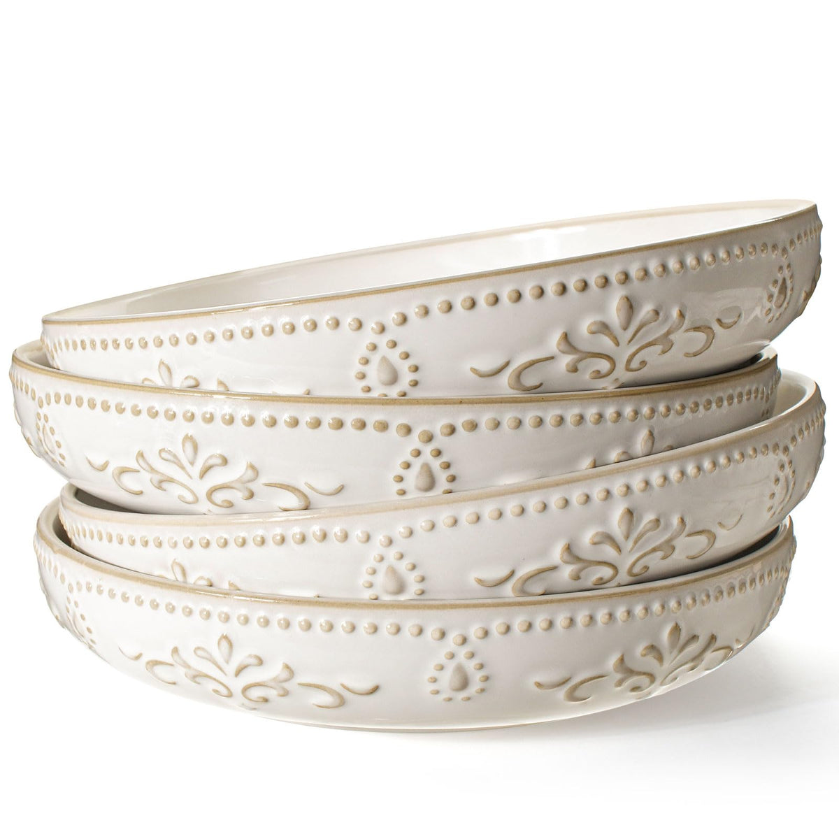 Ceramic Pasta Bowl Set With Embossed Detail