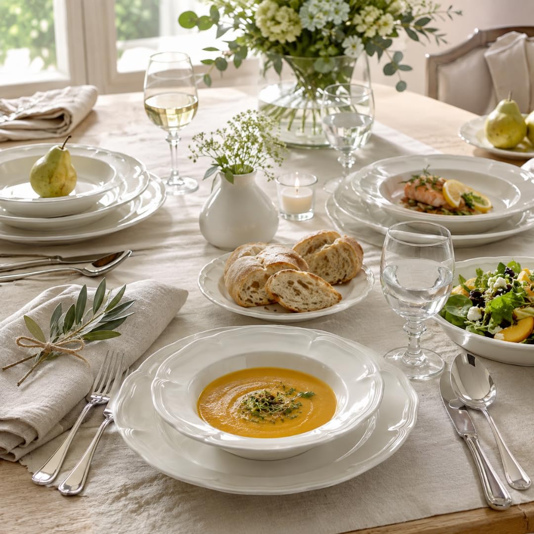 Creamy White Dinnerware Set With Sculpted Details