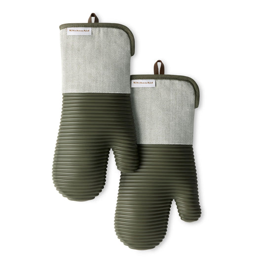 Ribbed Silicone Oven Mitts With Flexible Grip
