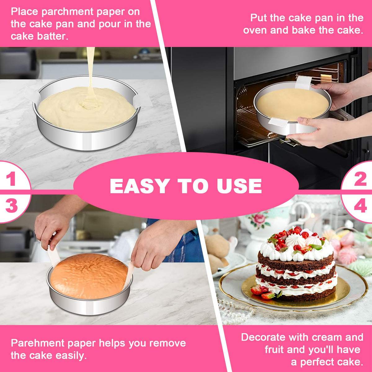 Stainless Steel Round Cake Pan Set With Leakproof Design