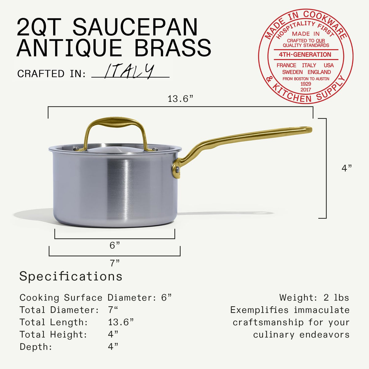 Stainless Steel Saucepan With Antique Brass Handle