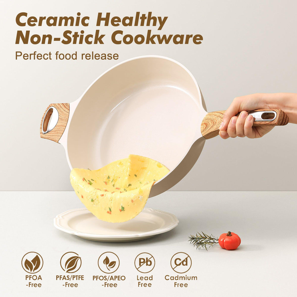 Ceramic Deep Frying Pan With Lid & Helper Handle