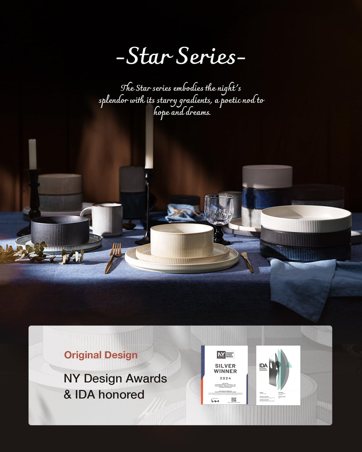 Wide Pasta Bowl Set With Star-Inspired Finish