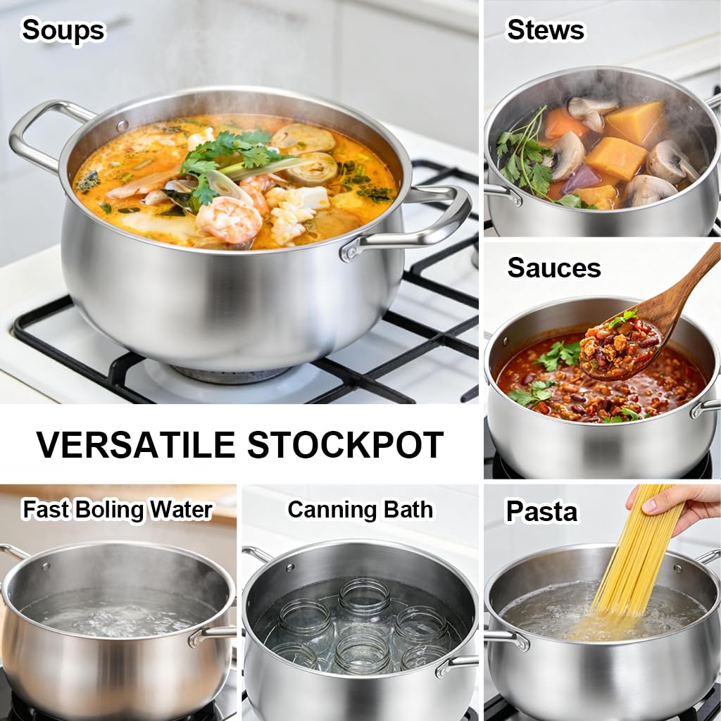 Tri-Ply Stainless Steel Stock Pot With Induction Base