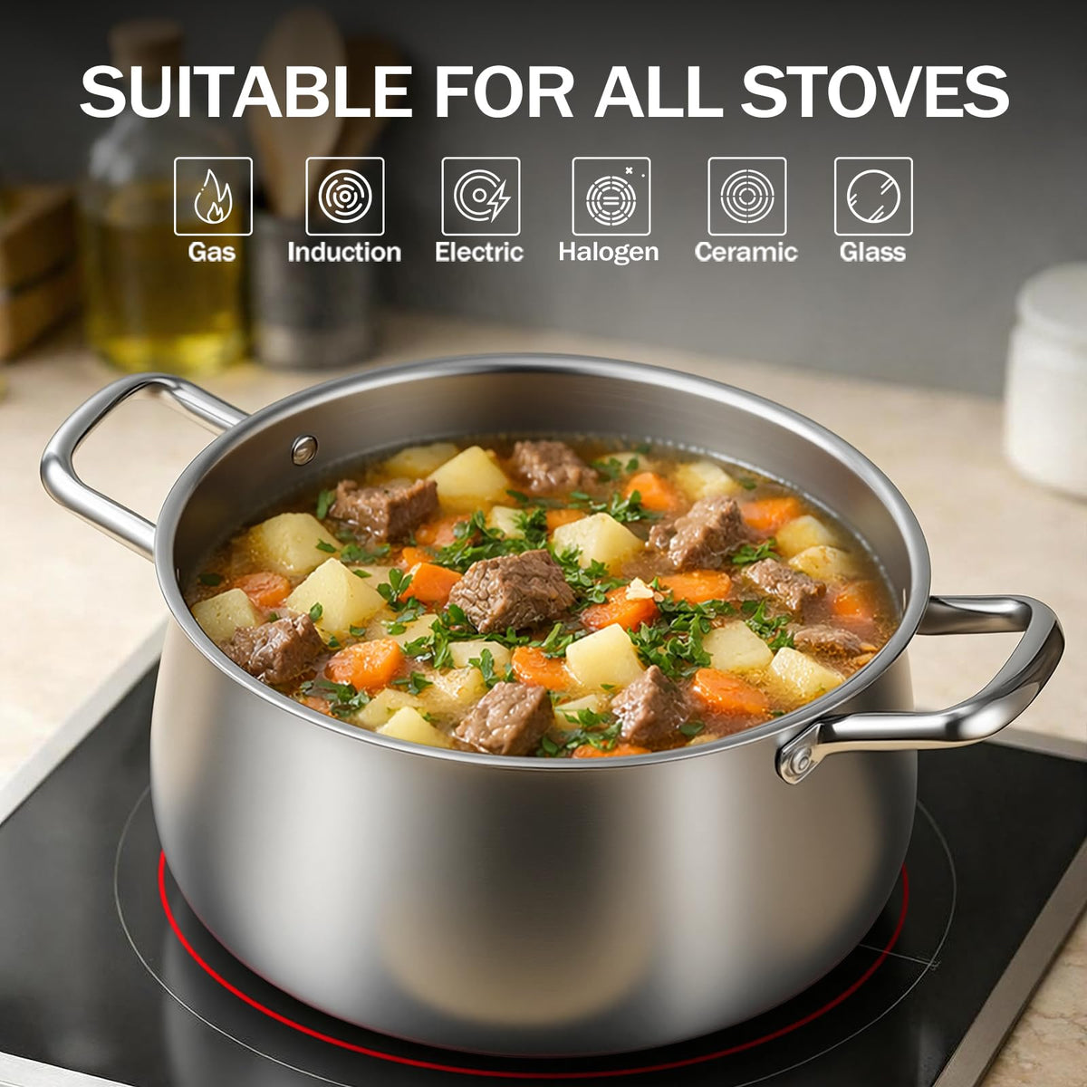 Tri-Ply Stainless Steel Stock Pot With Induction Base
