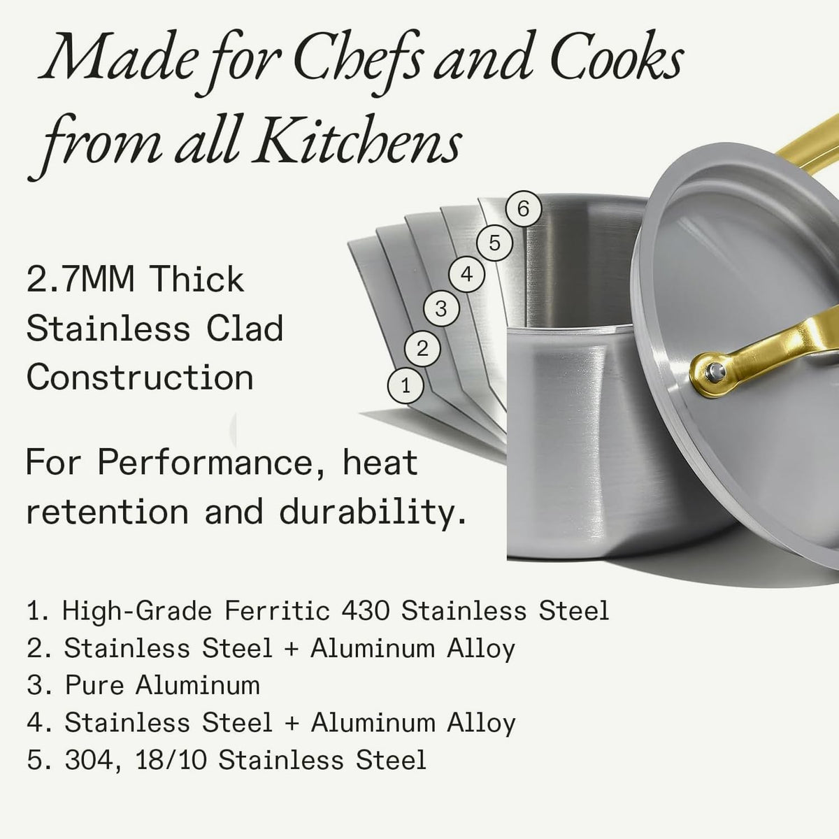 Stainless Steel Saucepan With Antique Brass Handle