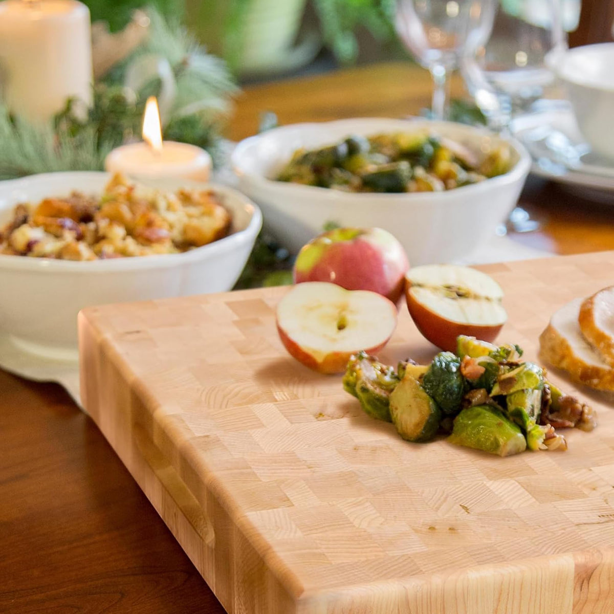 Square Maple Cutting Board With End-Grain Design