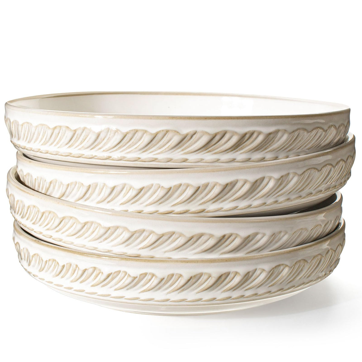 Ceramic Pasta Bowl Set With Embossed Detail