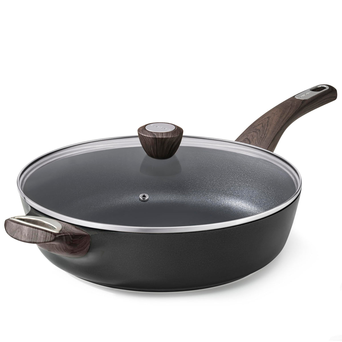 Ceramic Deep Frying Pan With Lid & Helper Handle