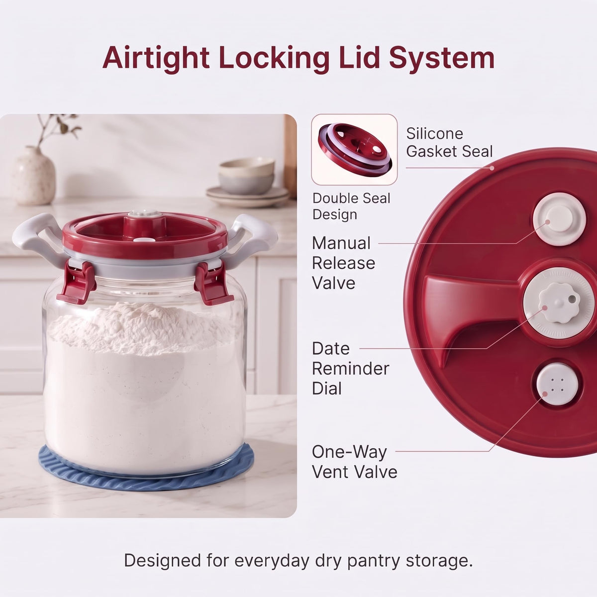 Glass Flour Storage Container With Airtight Lid