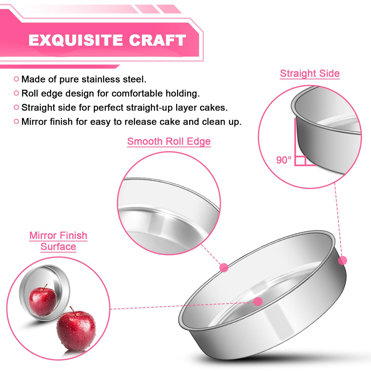 Stainless Steel Round Cake Pan Set With Leakproof Design