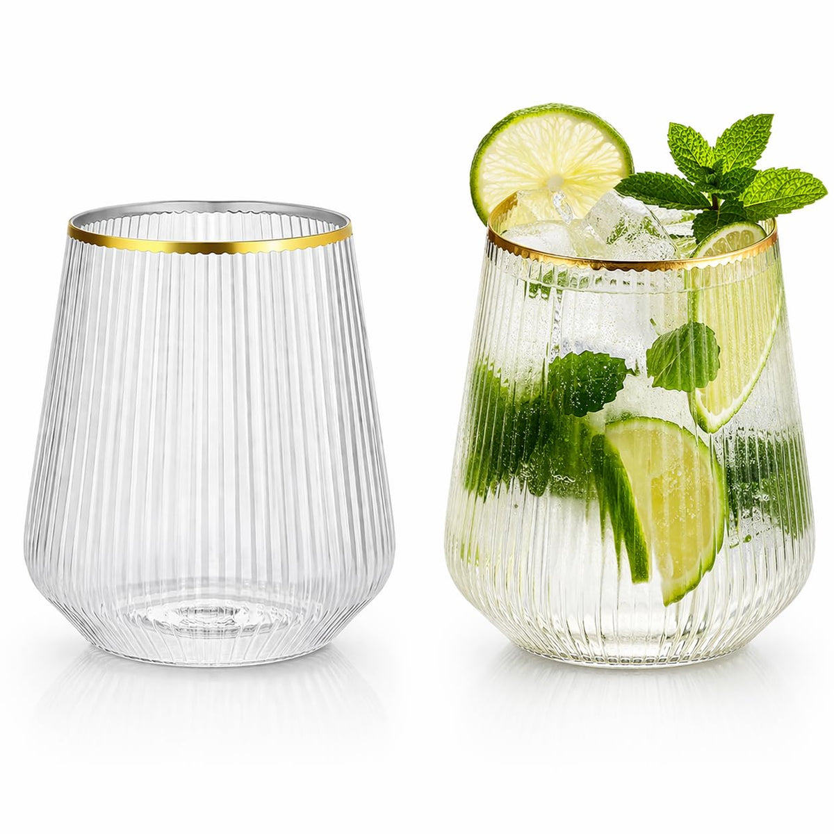Ribbed Stemless Drinkware Set With Elegant Finish
