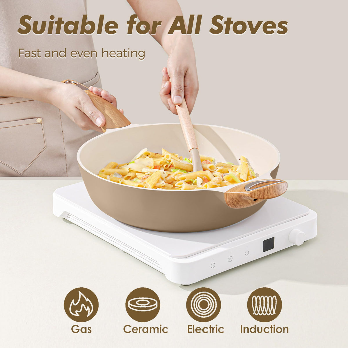 Ceramic Deep Frying Pan With Lid & Helper Handle