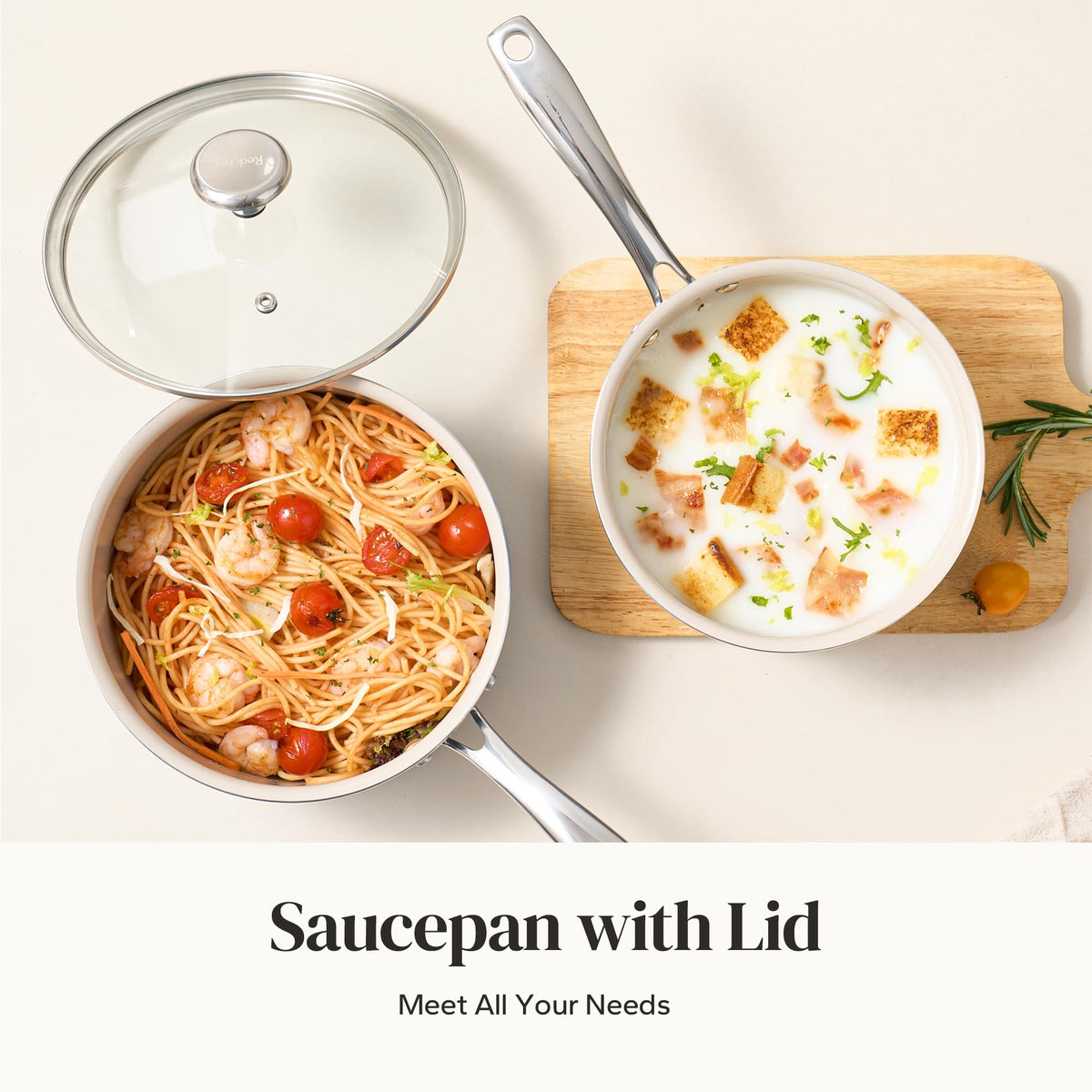 Ceramic Saucepan With Lid & Nonstick Interior