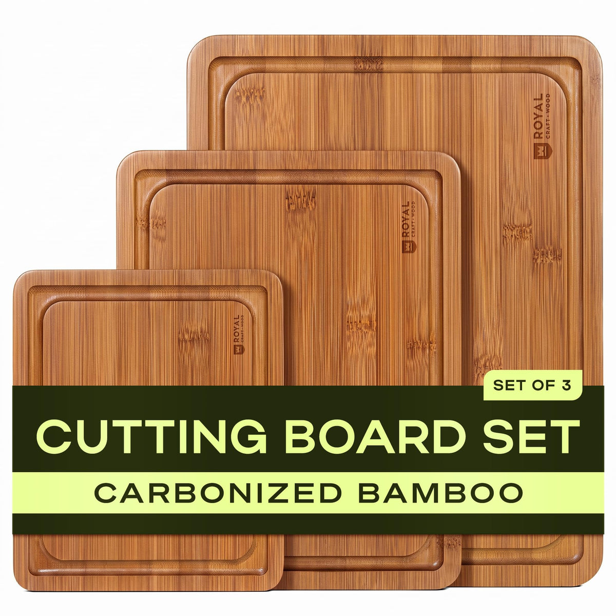 Bamboo Cutting Board Set With Deep Juice Grooves