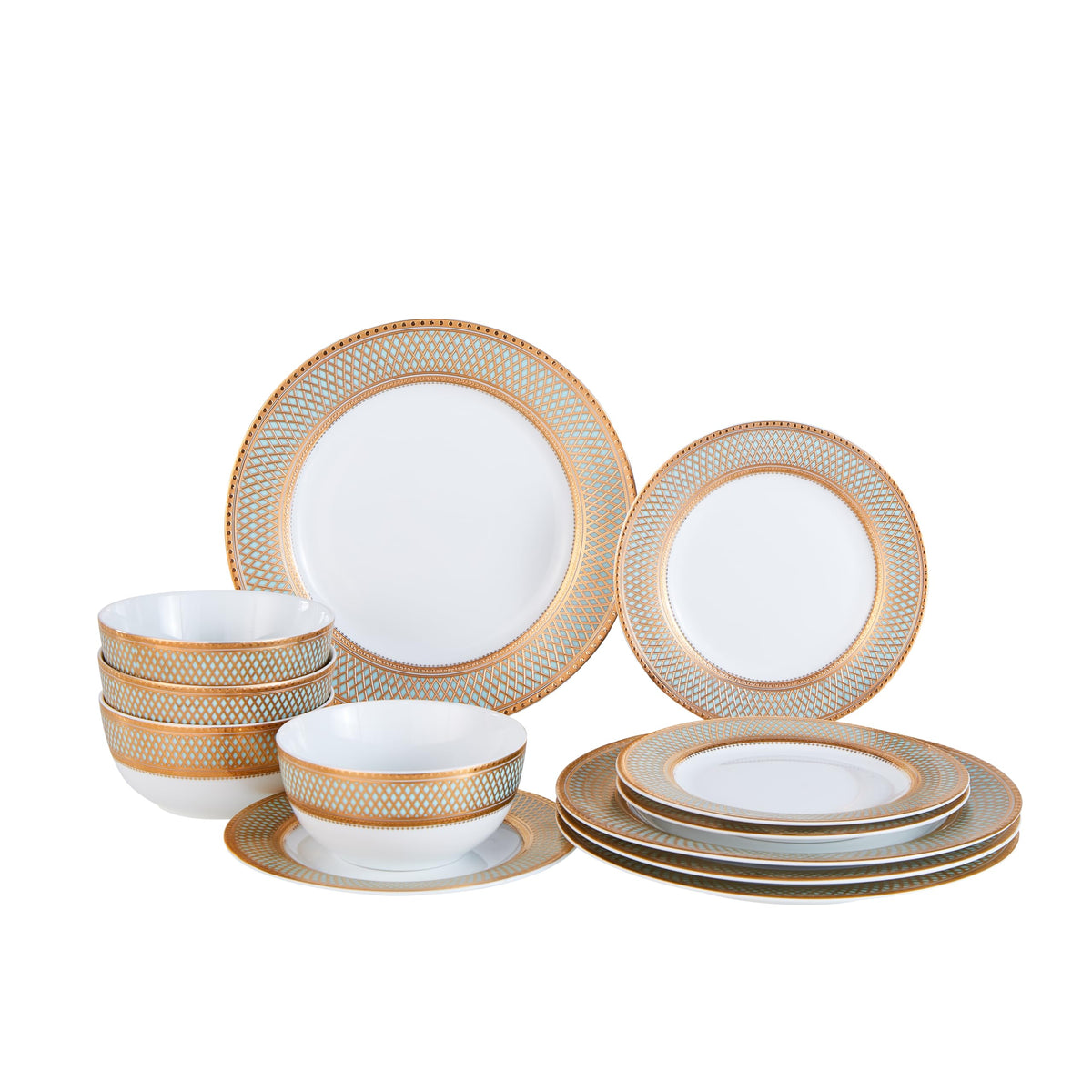 Porcelain Dinnerware Set With Vintage Gold Trim
