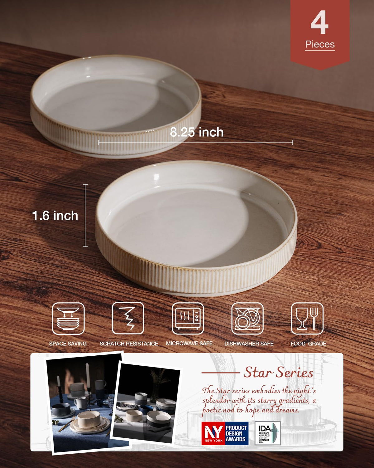 Wide Pasta Bowl Set With Star-Inspired Finish