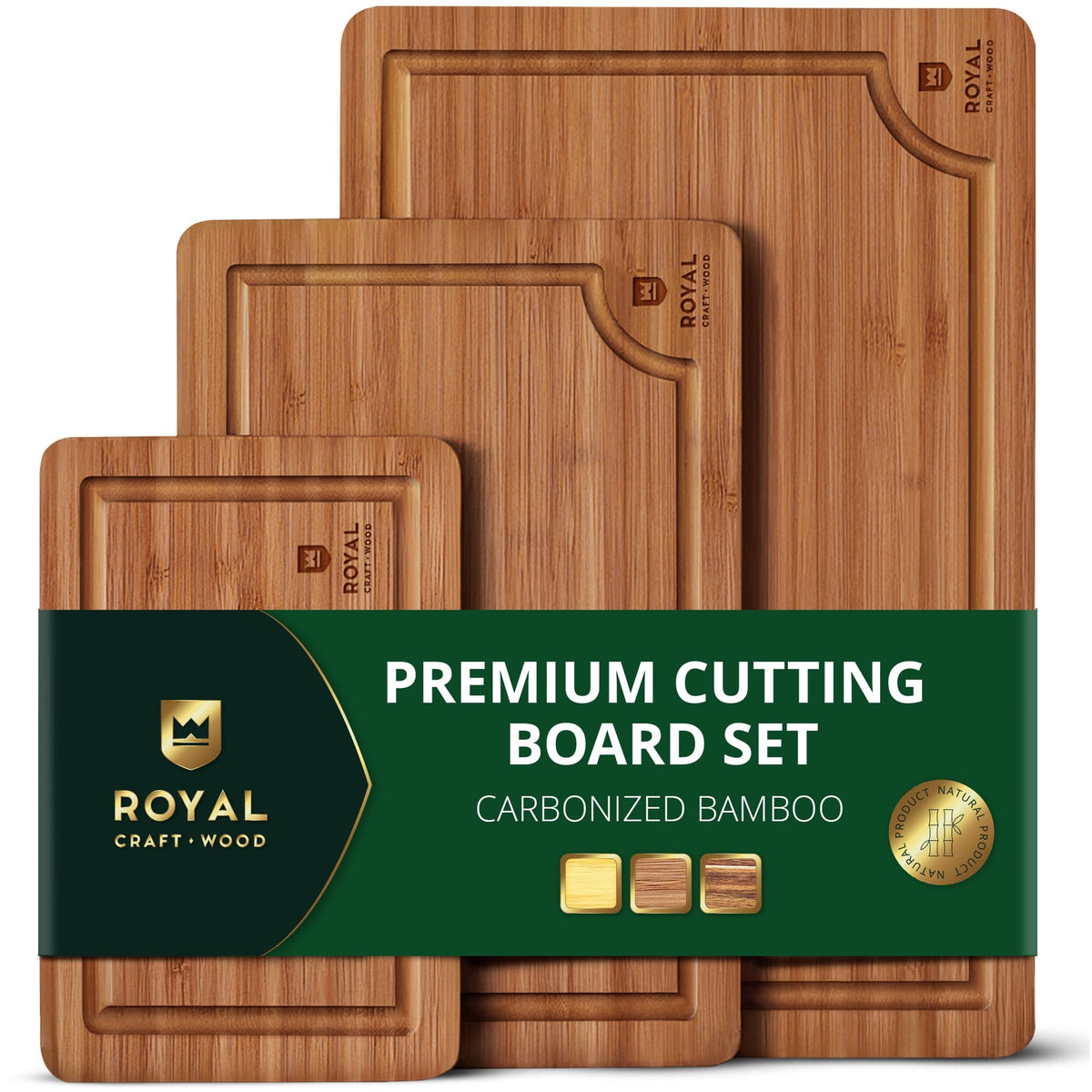 Bamboo Cutting Board Set With Deep Juice Grooves
