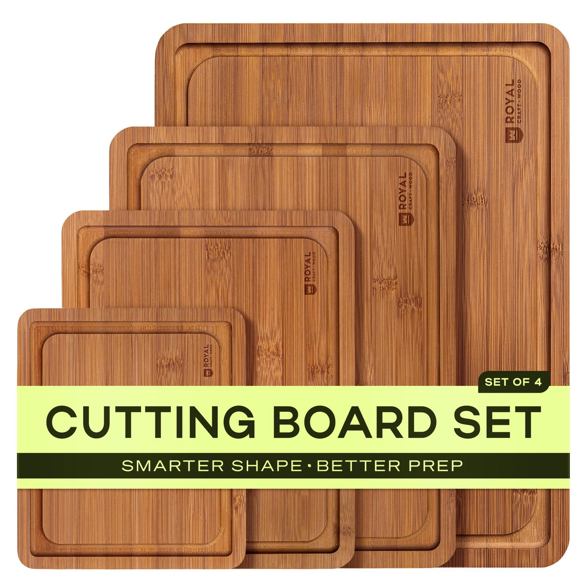 Bamboo Cutting Board Set With Deep Juice Grooves