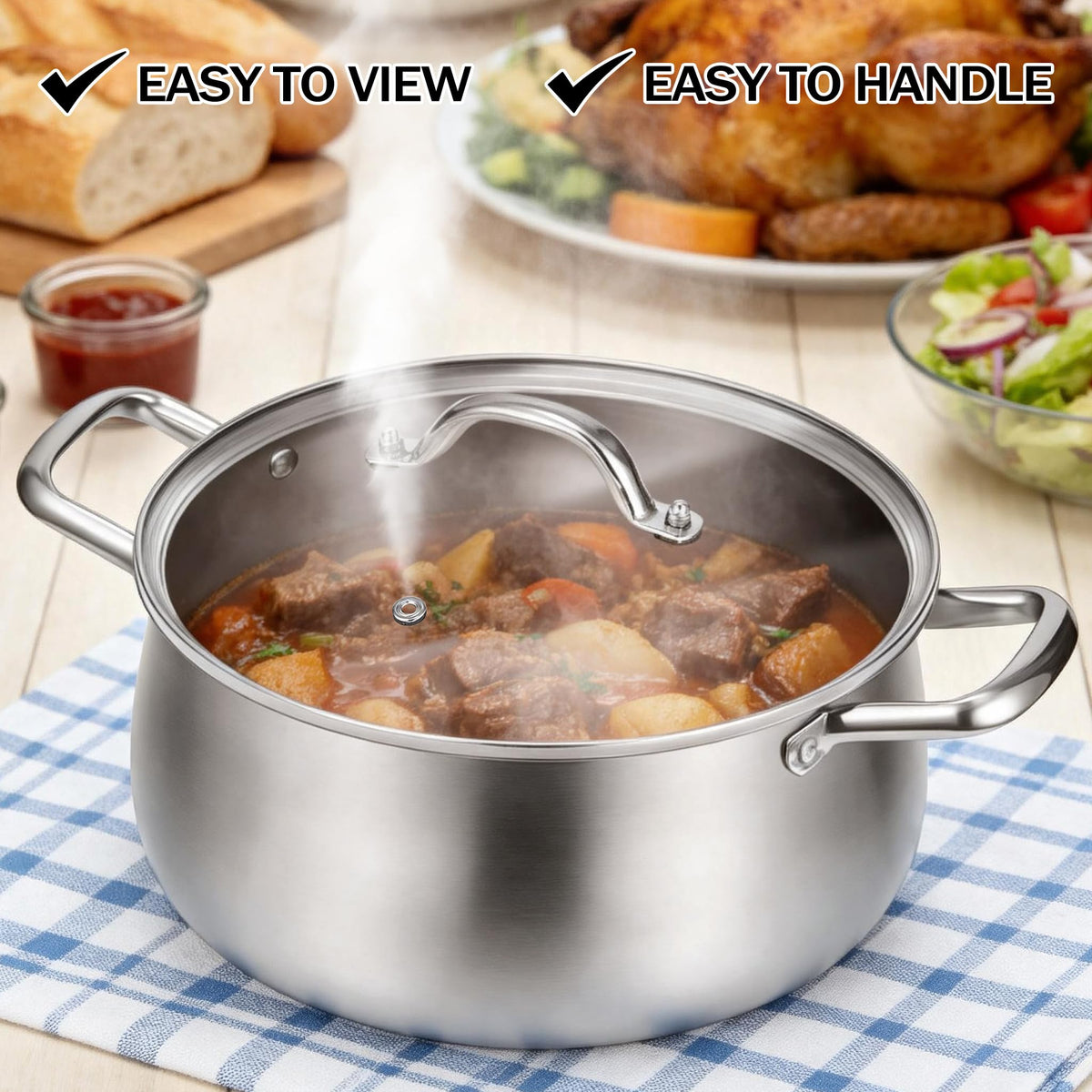Tri-Ply Stainless Steel Stock Pot With Induction Base