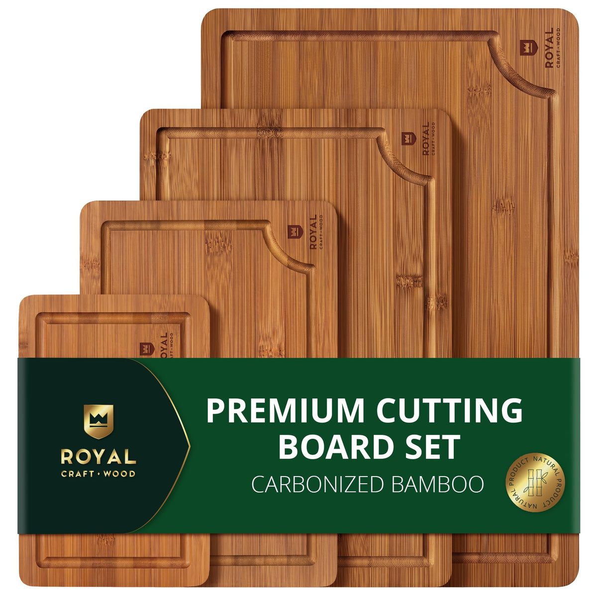 Bamboo Cutting Board Set With Deep Juice Grooves