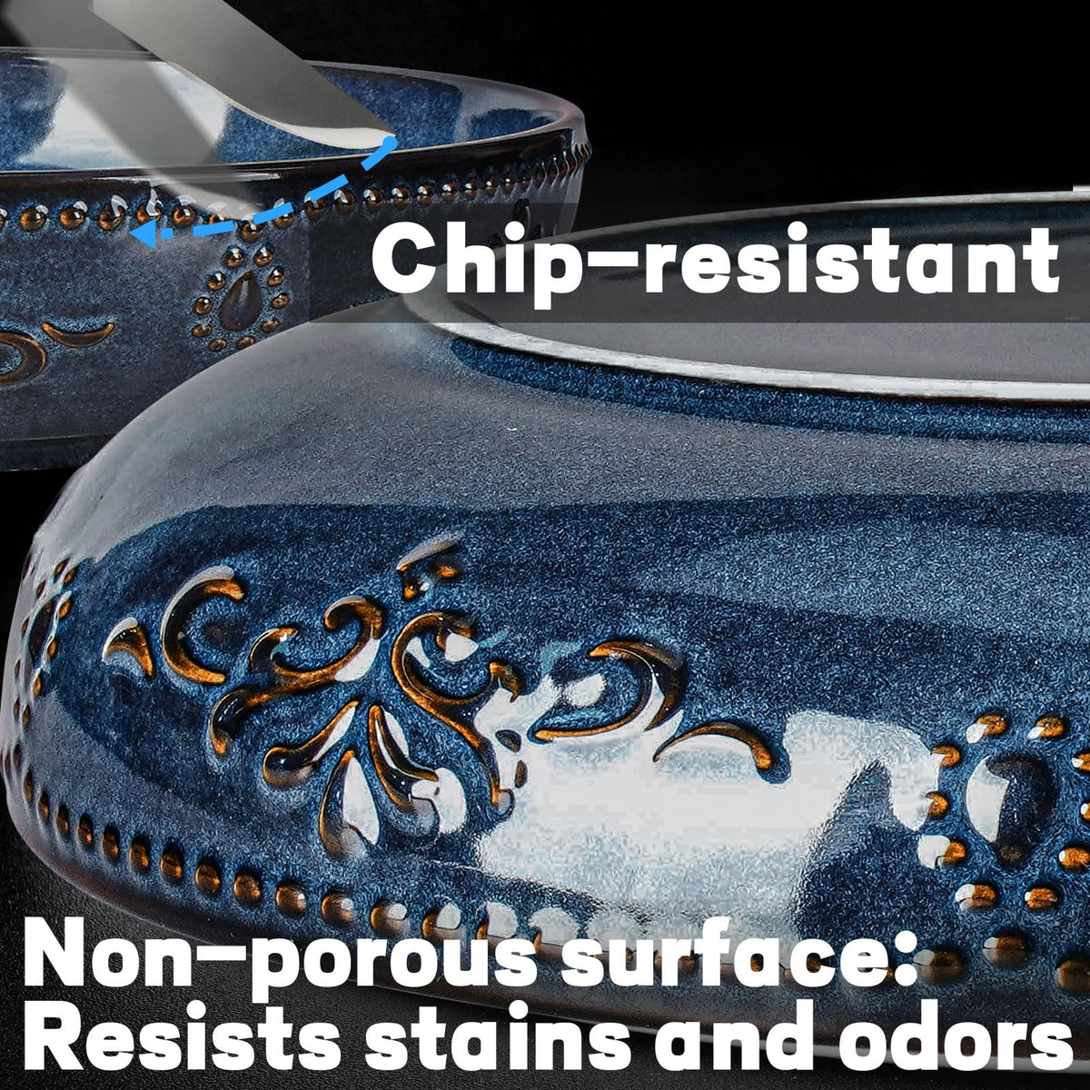 Ceramic Pasta Bowl Set With Embossed Detail