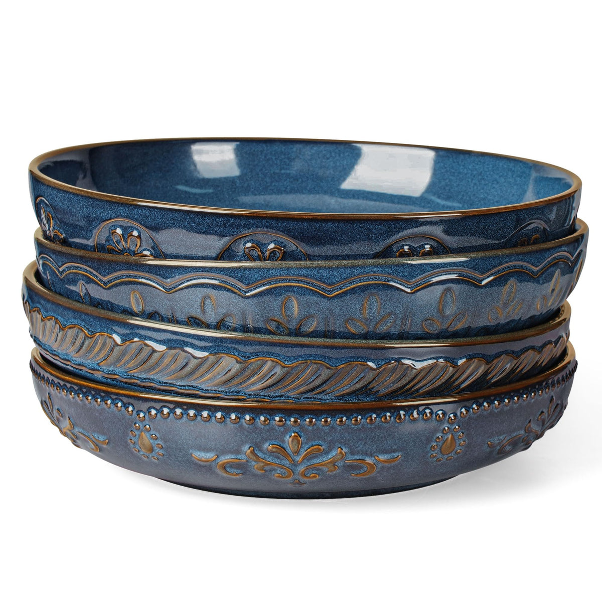 Ceramic Pasta Bowl Set With Embossed Detail