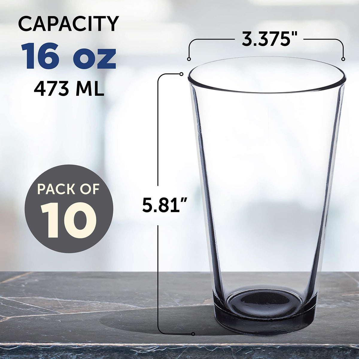 Pint Glass Set With Heavy-Duty Thick Base