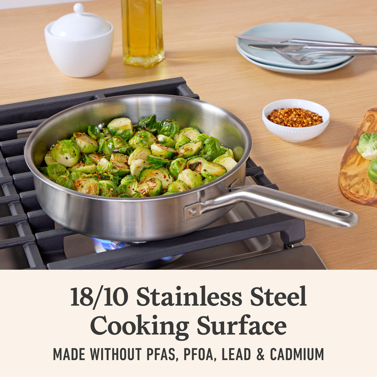 Tri-Ply Stainless Steel Cookware Set With Brushed Finish