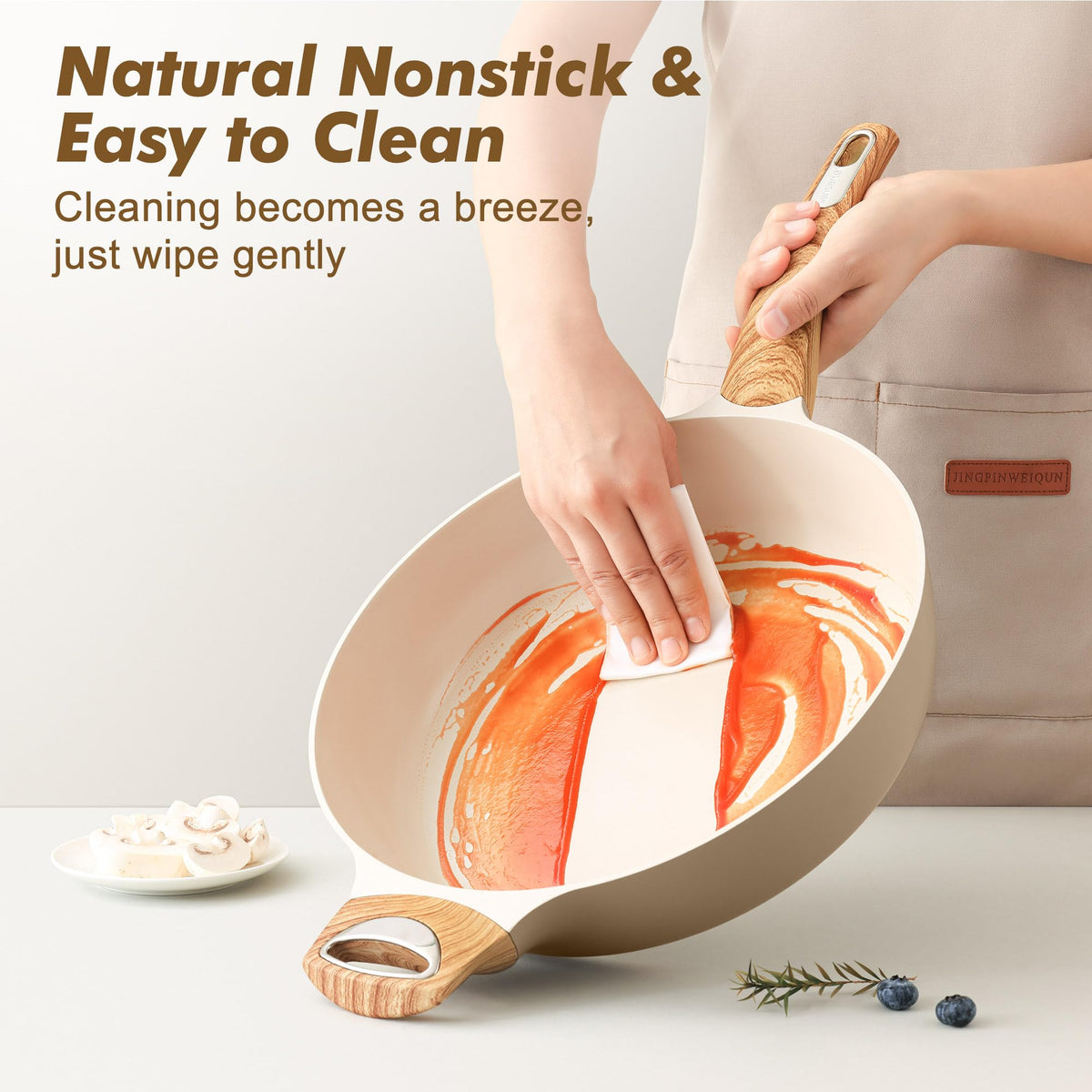 Ceramic Deep Frying Pan With Lid & Helper Handle