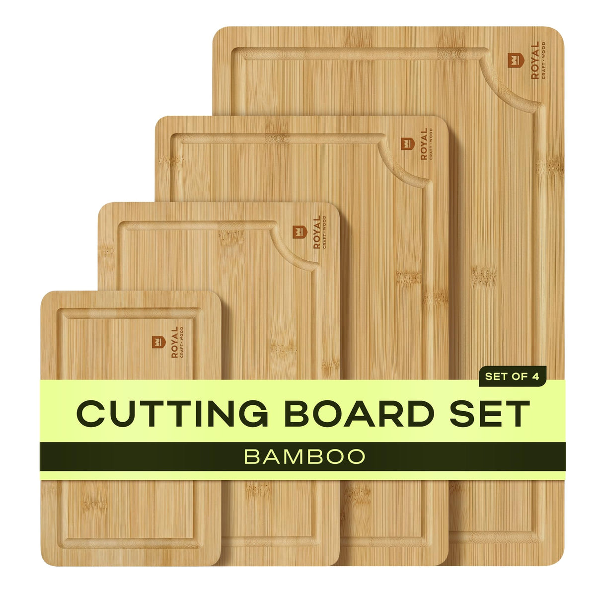 Bamboo Cutting Board Set With Deep Juice Grooves