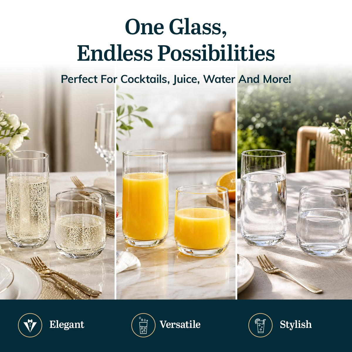 Glass Tumbler Set With Classic Cocktail Design